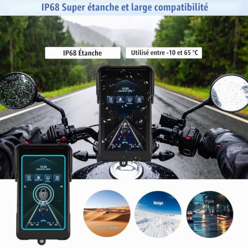 CAMECHO 5 Pouces Écran de Navigation pour Moto avec Carplay sans Fil Android Auto IP68 Appareils, Écran Tactile Bluetooth pour Motos 12V – vue 4