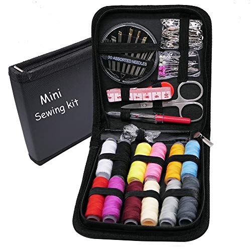 Sewing Kit, Mini Travel Sewing Kits for Adults, Girls, Hiking, Home and Office Emergency Repair, Zipper DIY Sewing Supplies Filled with Sew Thread and Needles, Scissors and Other Accessories Black