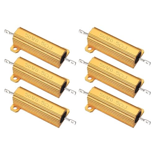 Image of PATIKIL 50W 0.5 Ohm Aluminum Shell Resistor, 6Pcs Aluminum Housing Resistor, 5% Tolerance Wirewound Resistors Screw Tap Chassis Mounted, Golden