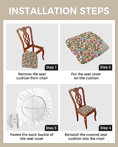 Savannan Dining Room Chair Seat Covers, Paisley Floral Print Bohemian Style Abstract Art Removable Stretch Chair Seat Cushion Slipcovers Protector For Holiday Party Festival Decoration, Set Of 4 #TOP3