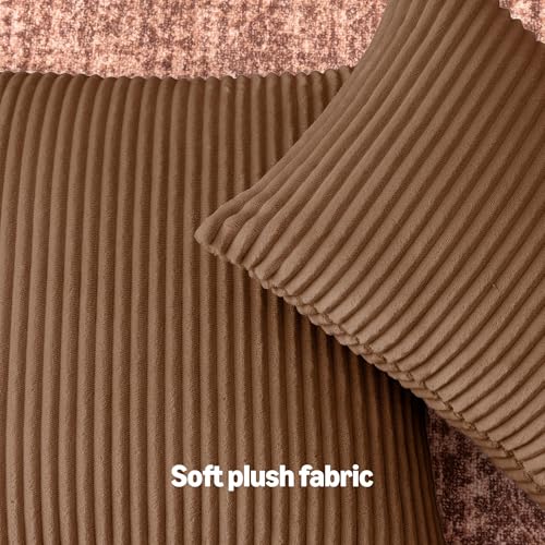 Amazon Basics Corduroy Throw Pillow Covers, 2-Pack, 18" x 18", Brown - image 3