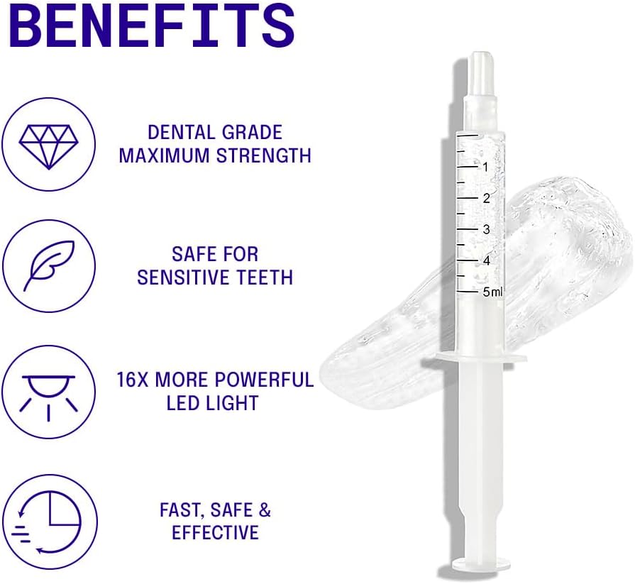 Active Wow 24k White Premium Teeth Whitening Kit - LED Light, Fluoride Free - Mint Flavor, 30 Treatments