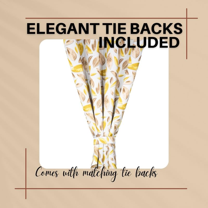 Image of Blackout Door Curtains 7 Feet Long Set of 1 with Tie Back, Parda 7 feet Long, Printed Curtain for Living Room, Bedroom, 80-85% Blackout, Perfect for Home Dcor (7 Feet, Yellow, Brown and White)