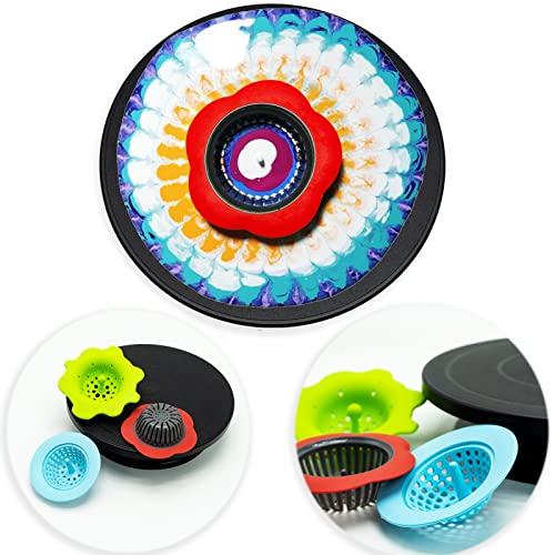 11”Rotate Turntable Sculpting Wheel Revolving Cake Turnable Black Painting Turn Table Stand For Paint Spraying Spinner,With Cone Canvas Support Stands And 3Pcs Acrylic Pouring Strainers #TOP5