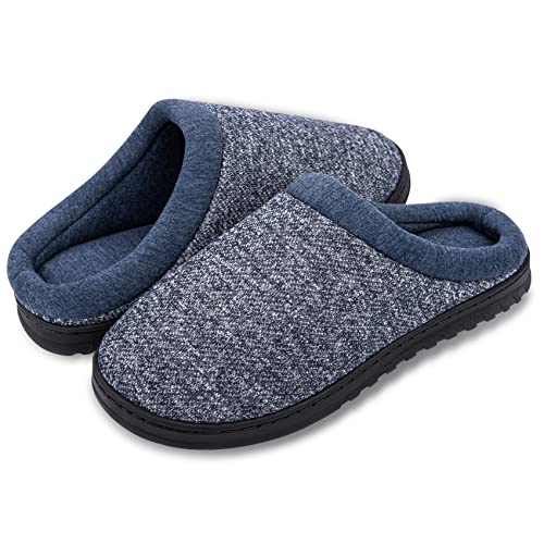 LeKuni Chaussons Femme Homme Pantoufles Hiver Garçon Fille Mousse À Mémoire Maison Chaude Extérieur Anti-dérapant (Coton bleu foncé 42/43 EU) Cover
