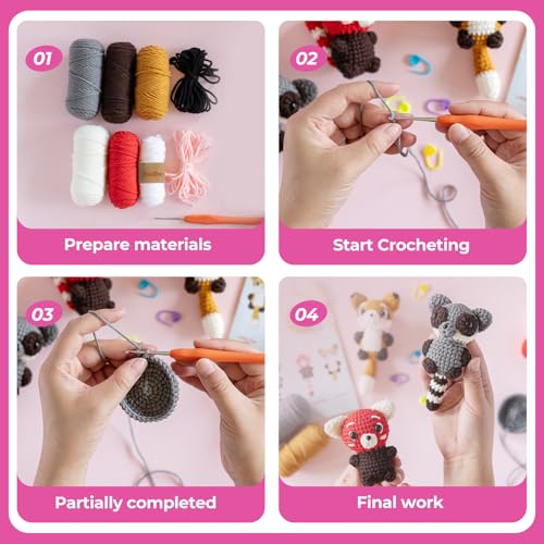 MOREJMTT Crochet Kit for Beginners, Crochet Animal Kits,Crocheting Kit for Starters with Step-by-Step Video Tutorials, Knitting kit (3Pack Forest Animals) — view 5