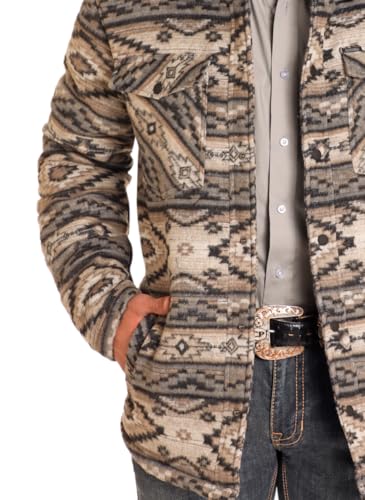 Rock & Roll Denim Men's Aztec Brushed Jacquard Quilted Jacket, Taupe, XL2