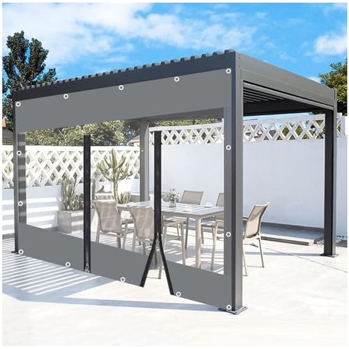 Outdoor Vorhänge, Transparente Planen Seitenwände Mit Reissverschluss, Durchsichtige Planenvorhänge Mit Ösen, Schwerlast wasserdichte Abdeckplane Für Pergola Veranda Carport,WxH-5.5x2.8m/18 * 9.2ft