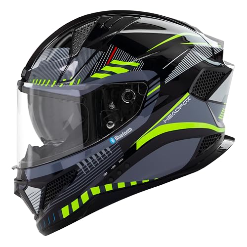 HEADFOX Track Full Face Bluetooth Helmet for Bike | Waterproof Helmet for Men & Women | Built-in Bluetooth for Calls, ENC, Music & Voice Assist | ISI Certified | Glossy