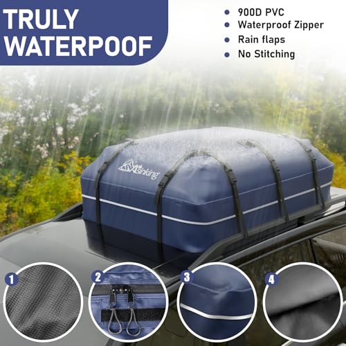 Asinking Car Roof Bag Rooftop top Cargo Carrier Bag 21 Cubic feet Waterproof for All Cars with/Without Rack, Includes Anti-Slip Mat, 10 Reinforced Straps, 6 Door Hooks, Luggage Lock