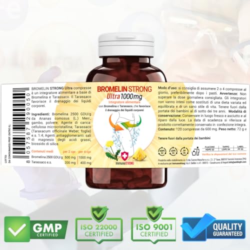 Bromélaïne Drainante Forte - Bromélaïne Drainante Pure Haute Dosage 5000 Gdu Avec Pissenlit D'action Anti-cellulite Et Detox 120 Comprimés 1000 Mg - ImmunoSTRONG – Image 3