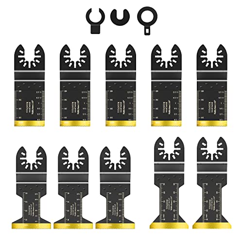 10pcs Oscillating Saw Blades Titanium Metal Cutting,Multi Tool Blades Sharpener Wood,Universal Oscilatory Tool Blades Drywall Plaster