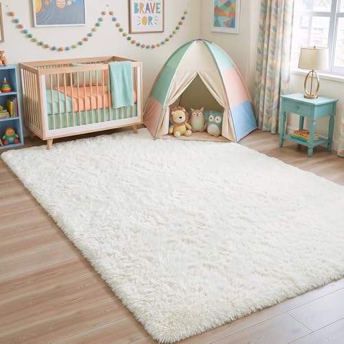 Jelymark Fluffy Area Rugs for Bedroom Living Room, 3x5 Feet Cream White