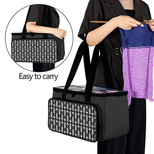 Yarwo Knitting Yarn Bag, Crochet Tote With Pocket For Wip Projects, Knitting Needles(Up To 14”) And Skeins Of Yarn, Black With Arrow (Bag Only) #TOP5