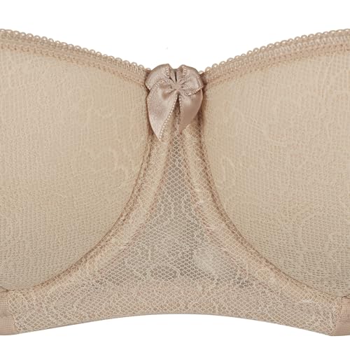 Image of Rosme Women's Balconette Bra with Push Up Effect Plus Size Sexy Lace Demi Half Cup Bra Underwired Low Cut Mesh Bras Grand