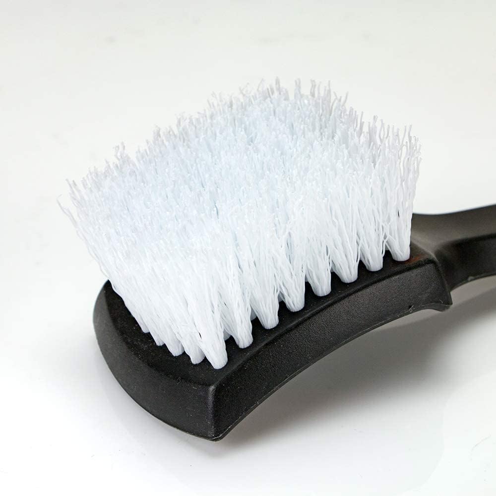 8.5” Nylon Tire Brush, Stiff Bristle Wheel Cleaning Tool, Car Floormat Scrub Brushes, Long Handled Detail Brush for Auto Detailing, Heavy Duty Nifty Interior Carpet (White)