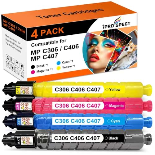 Image of MP C306 MP C406 MP C407 Toner Cartridge 842095 842096 842097 842098 Toner Compatible with Ricoh MP C306/C406zsp/307/407 Lanier MPC306/406 Savin MPC 306/406 printer(4 Pack,Black Cyan Magenta Yellow)
