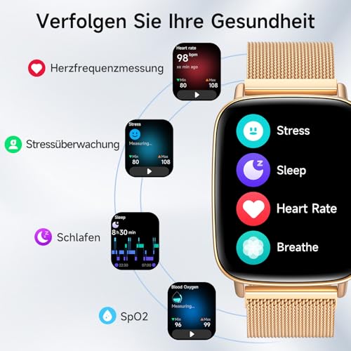 Smartwatch Damen mit Telefonfunktion,1.85" HD Uhren Damen mit Herzfrequenz Schlafmonitor SpO2 Schrittzähler,110+ Sportmodi Fitnessuhr,IP68 Wasserdichte Smart watch Kompatibel für iOS/Samsung/Android 3