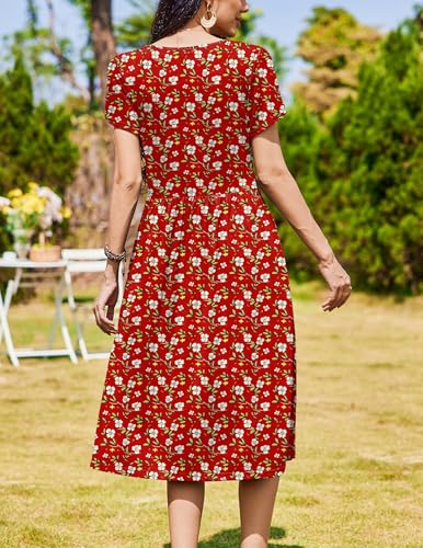 Image of Zeagoo Womens Summer Dresses Casual Aline Midi Dress Short Sleeve Floral Tshirt Dress Flowy Beach Sundresses with Pockets