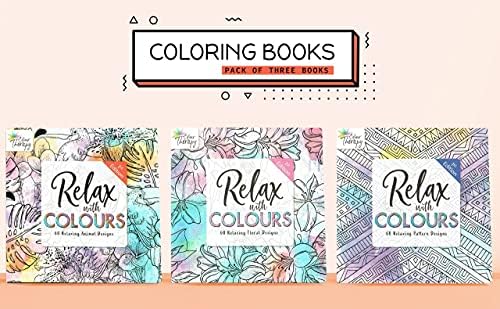 Styloo Adult Colouring Books, Set of 3 Books, 180 Designs  Animal, Floral, and Pattern Illustrations  Mindfulness and Relaxing Drawing Pad - Series 1