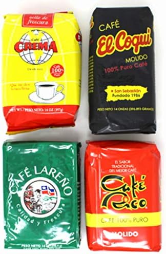 Puerto Rican Ground Coffee Variety Pack - 4 Local Favorites in 14 Ounce Bags (Lareno, Rico, Coqui and Crema)