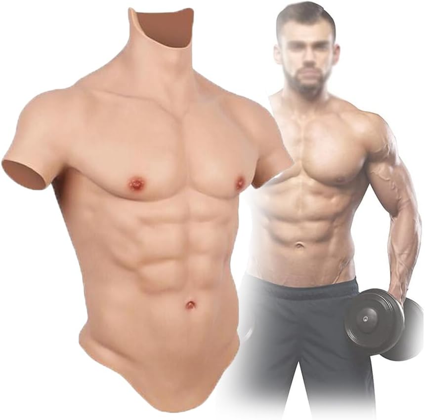 Realistic Silicone Male Chest Half Body Suit A Stronger Look Simulation Pack Vest Costume for Men Halloween Costumes