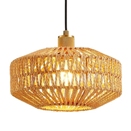 HARPER LIVING Easy Fit Ceiling Lamp Shade Handwoven Rope Pendant Lampshade with Reducer Ring 30cm Drum Light Cover for E27/B22 Ceiling & Floor Lamp Bedroom Living Room Hallway