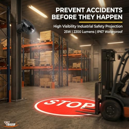 Image of TONZO 25W LED Logo Projector Light, 2200 Lumens, 4-12ft Range, 1 Custom Lens, IP67 Waterproof Outdoor GOBO Projector with Remote, Static & Rotating Advertising Light for Shop Business Storefront