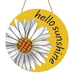 Summer Decor Daisy Front Door Decor Hello Sunshine Wreaths for Front Door Wreath Rustic Wooden Sign Hanger for Farmhouse Porch Home Spring Wall Decorations