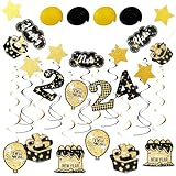 Parliky Neujahrsdekoration Banner mit Bunten Papiergirlanden und Spiralen Leichte Stabile Partyhänger für Innen und Außen für Silvester und Jahreswechsel Feier