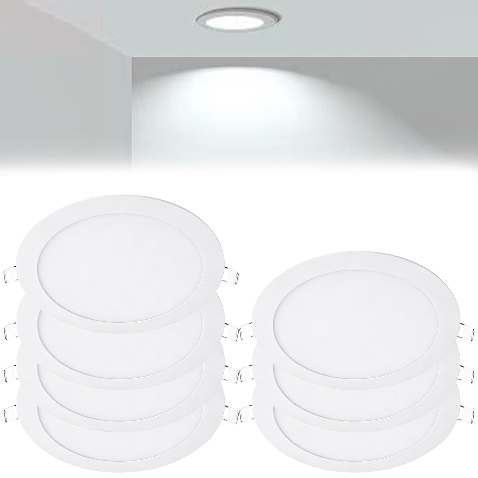 VOGHMOLD 18W Ultra Slim LED Downlight 9 inch, 6000K Recessed Ceiling Light, Cut Φ205-210mm, AC85-265V Flush Mount Spotlights Aluminum Round Panel Lights for Office Hallway, 7 Pack