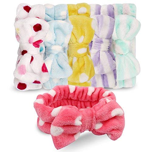 Jaciya 6 Pieces Face Headband Wash Makeup Spa Headbands for Washing Face Bow Hair Band Fuzzy Headbands for Women Bath Headband Skincare Headbands Slumber Party Supplies for Girls Towel Headband