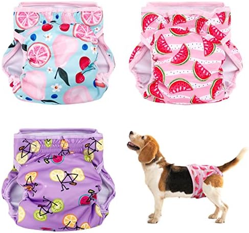 Heyu-Lotus Reusable Dog Nappies Female 3 Pack Washable Female Period Pants for Dogs Puppy Sanitary Diapers Wraps for Small Medium Large Incontinence Dogs(M, 38-48CM)