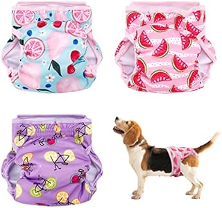 Heyu-Lotus Reusable Dog Nappies Female 3 Pack Washable Female Period Pants for Dogs Puppy Sanitary Diapers Wraps for Small Medium Large Incontinence Dogs(M, 38-48CM)