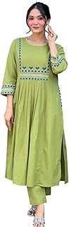 MAHALAXSHMI ENTERPRISES Women's Rayon Embroidered A-Line Kurti with Pant Set Price In India