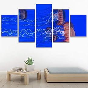 SIGNWIN 5 Panel Canvas Wall Art Group Jellyfish...