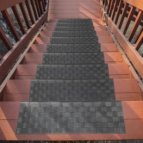 Ottomanson Outdoor Bullnose Stair Treads – Ribbed Heavy-Duty Non Slip Stair Mats – Strong Grip for Concrete, Brick & Textured Steps – Requires Fastening on Wooden & RV Steps, Pack of 5