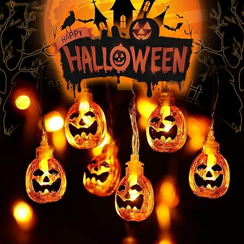 Halloween Pumpkin String Lights 20 LED Waterproof Orange Battery Operated Decorative Twinkle Lights 2 Mode Indoor Outdoor Bedroom Camper Party Decorations Lights