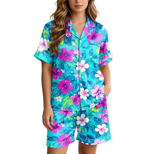Ensemble salon d'été 2 pièces femme short chemisier manches courtes imprimé floral