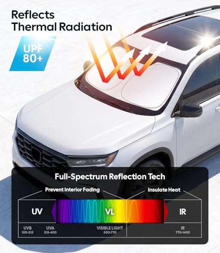 Image of for Honda Pilot Windshield Sunshade [OEM Design, 100% Sun Blockage] Foldable Heat Insulation Sun Shade with Storage Bag, for Honda Pilot (2016-2026), Silver Coating