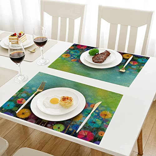 Spring Summer Placemats Set Of 4 Abstract Floral Flower 12 X 16 Inch Watercolor Farmhouse Holiday Seasonal Dining Table Home Kitchen Decorations #TOP3