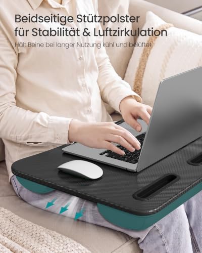 SONGMICS Laptoptisch mit Kissen, Anti-Rutsch-Leiste, 54 x 36 x 9 cm | Schoßtablett aus PVC-Leder mit Handyhalterung und Tragegriff für Sofa und Bett, Schwarz, LLD119B101 - Bild 5