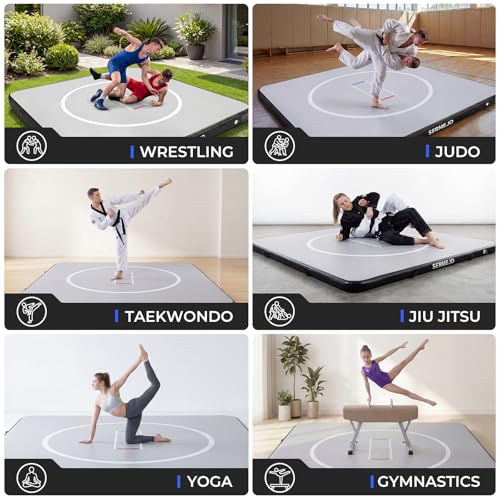 Wrestling Mat Inflatable 10x10 FT Flodable Jiu Jitsu Mats Portable 4” for Home Training, BJJ, MMA, Grappling, Judo, Martial Art, Boxing Indoor Outdoor (Carbon Grey, 10 ft x 10 ft x 4 in) - Thumbnail 7