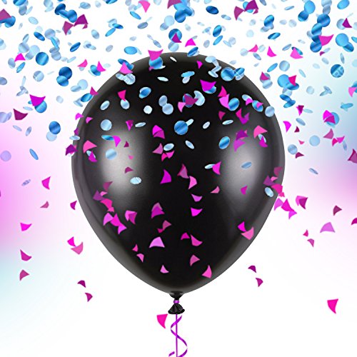 Gender reveal balloon kit with pink and blue confetti and BONUS: Extra ribbons and bows| Reveal party decorations & supplies for Boy or Girl