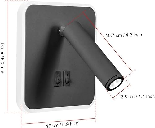 Miniatura 9 de Kawell Apliques de pared LED modernos 2 en 1 8 W luz de pared LED interior con interruptor giratorio de 350  3W lámpara de pared de lectura LED para
