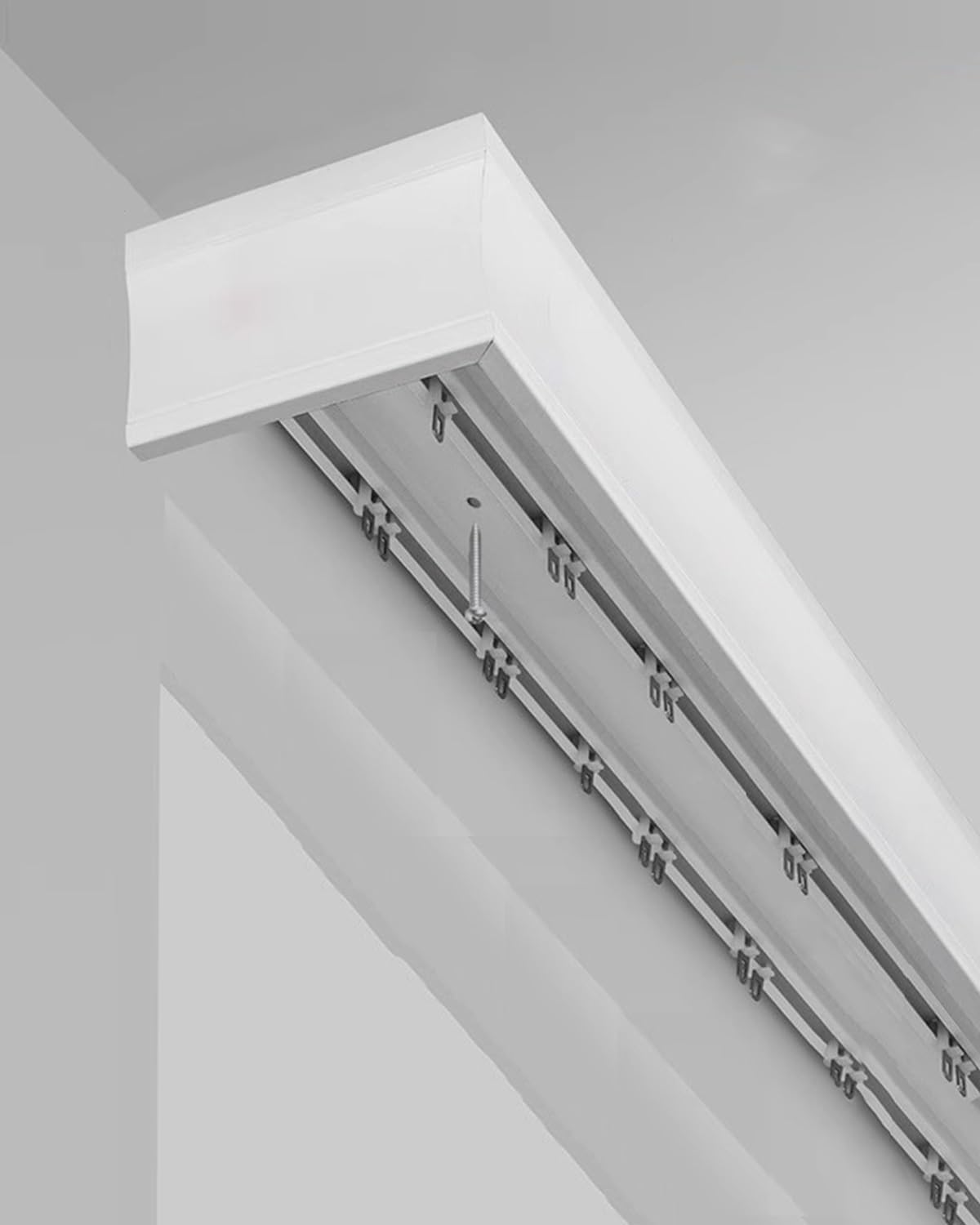 Ceiling Mounted Curtain Track System with Double Rails, 3-in-1 Room Divider Set for Windows, Stylish Curtain Valance Rod (Size: 175cm/68.9in/5.7ft)