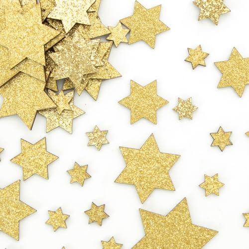 ALLY-MAGIC Holzsterne, Streudeko Weihnachten, Weihnachtsdeko Gold,...