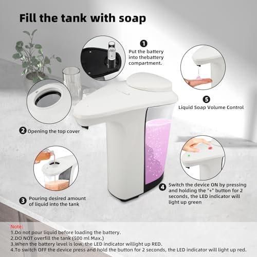 MEKOTRIN Automatic Soap Dispenser, Touchless Battery Operated Hand Soap&Dish Soap Dispenser, Sensor Liquid Soap Dispenser 17oz/500ml with Adjustable Output for Kitchen Sink Bathroom Commercial(White) by MEKOTRIN - Image 6