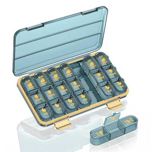 Acedada Pill Organizer 3 Times A Day, 7 Day Pill Box 21 Compartments, Blue