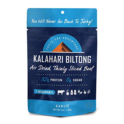 Garlic Kalahari Biltong, Air-Dried Thinly Sliced Beef, 2oz (Pack of 8), Sugar Free, Gluten Free, Keto & Paleo, High Protein Snack